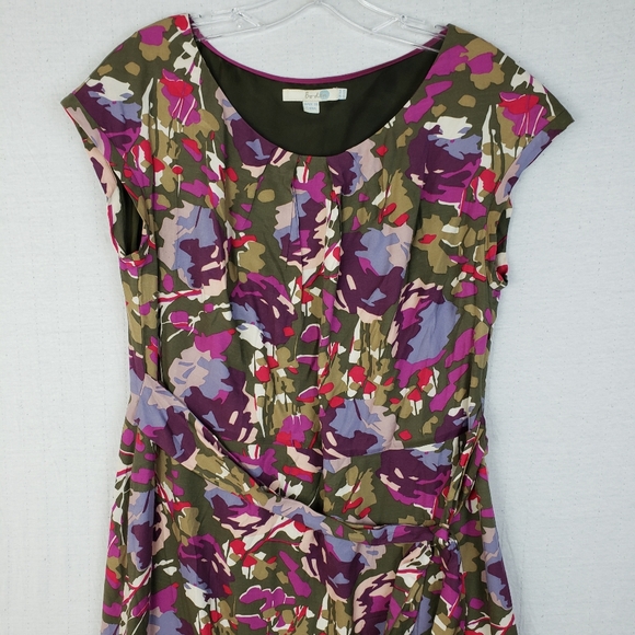 Boden Midi Dress Abstract Floral Print Viscose Silk Blend size 12R Preppy Boho - Picture 4 of 12